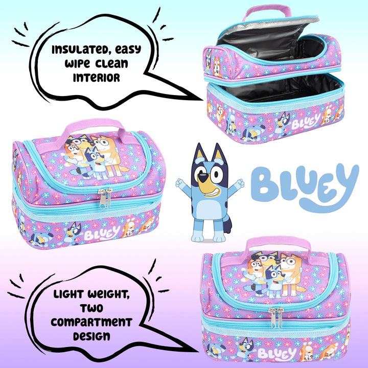 Dual Compartment Insulated Lunch Bag - Bluey