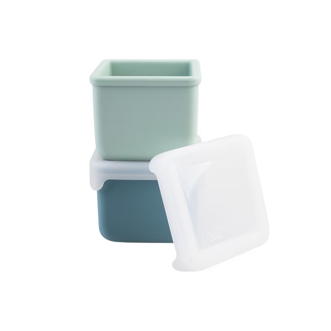 Melii Luxe Silicone Snack Containers - Set of 2 - Blue & Mint - 236ml
