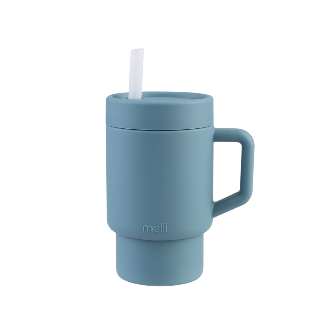 Melii Luxe Silicone Tumbler with Straw - Blue - 265mL