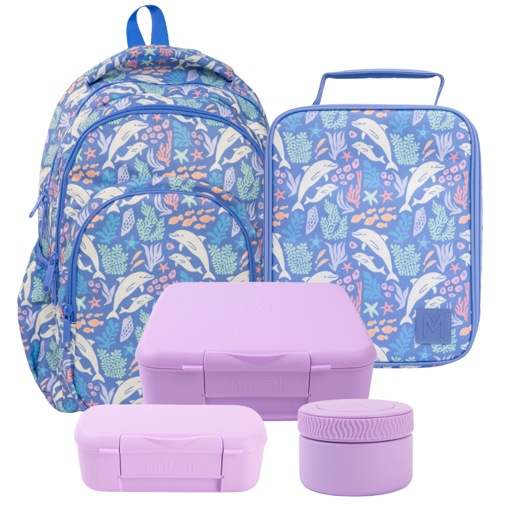 PRE-ORDER - MontiiCo Backpack + Lunch Bundle - Dolphin Dreams - FREE SHIPPING