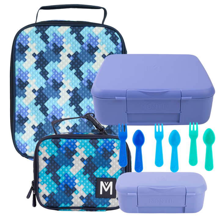 PRE-ORDER - MontiiCo Lunch + Snack Bundle - Block Land - FREE SHIPPING