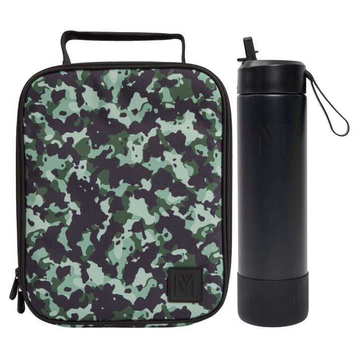 MontiiCo Large Lunch Bag & Sipper Bottle Bundle - Stealth
