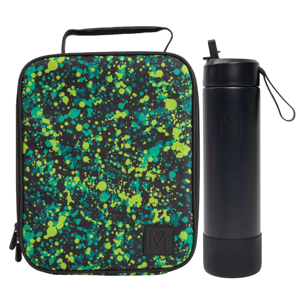 MontiiCo Large Lunch Bag & Sipper Bottle Bundle - Splat
