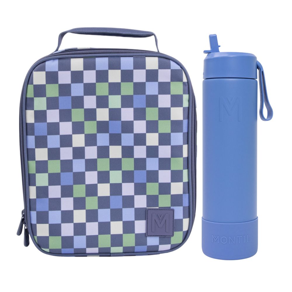 MontiiCo Large Lunch Bag & Sipper Bottle Bundle - Checkmate