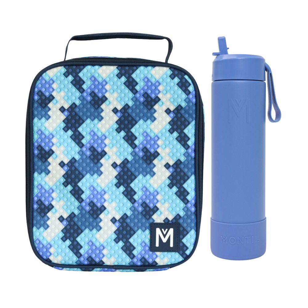 MontiiCo Large Lunch Bag & Sipper Bottle Bundle - Block Land