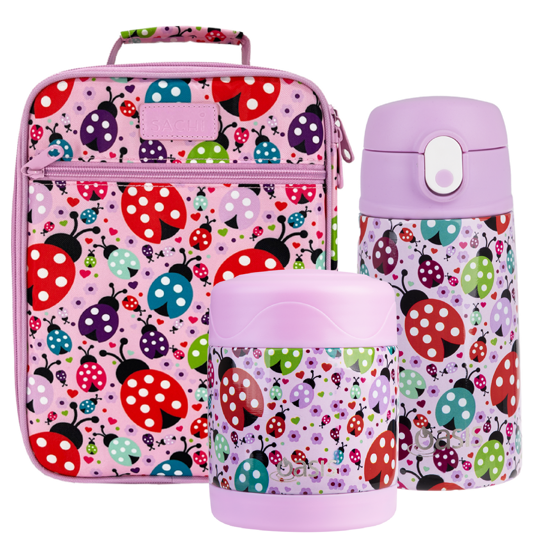Sachi Insulated Lunch Bag, Food Jar & Bottle Bundle - Lovely Ladybugs