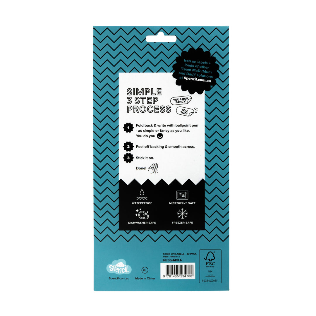 Spencil Name Labels - Stick On - Pretty Pastels
