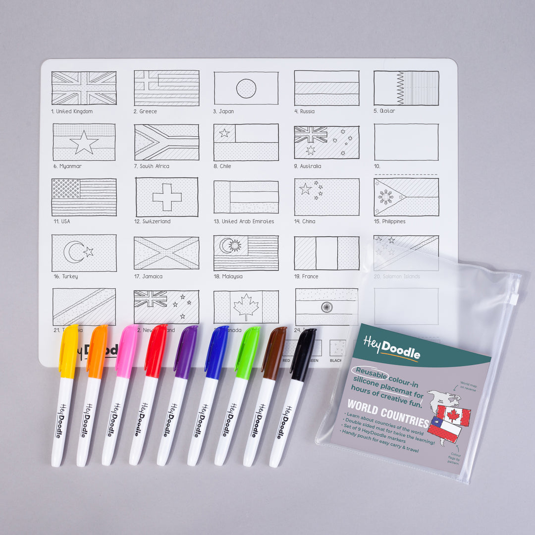 HeyDoodle Silicone Colour-In Placemat - World & Countries