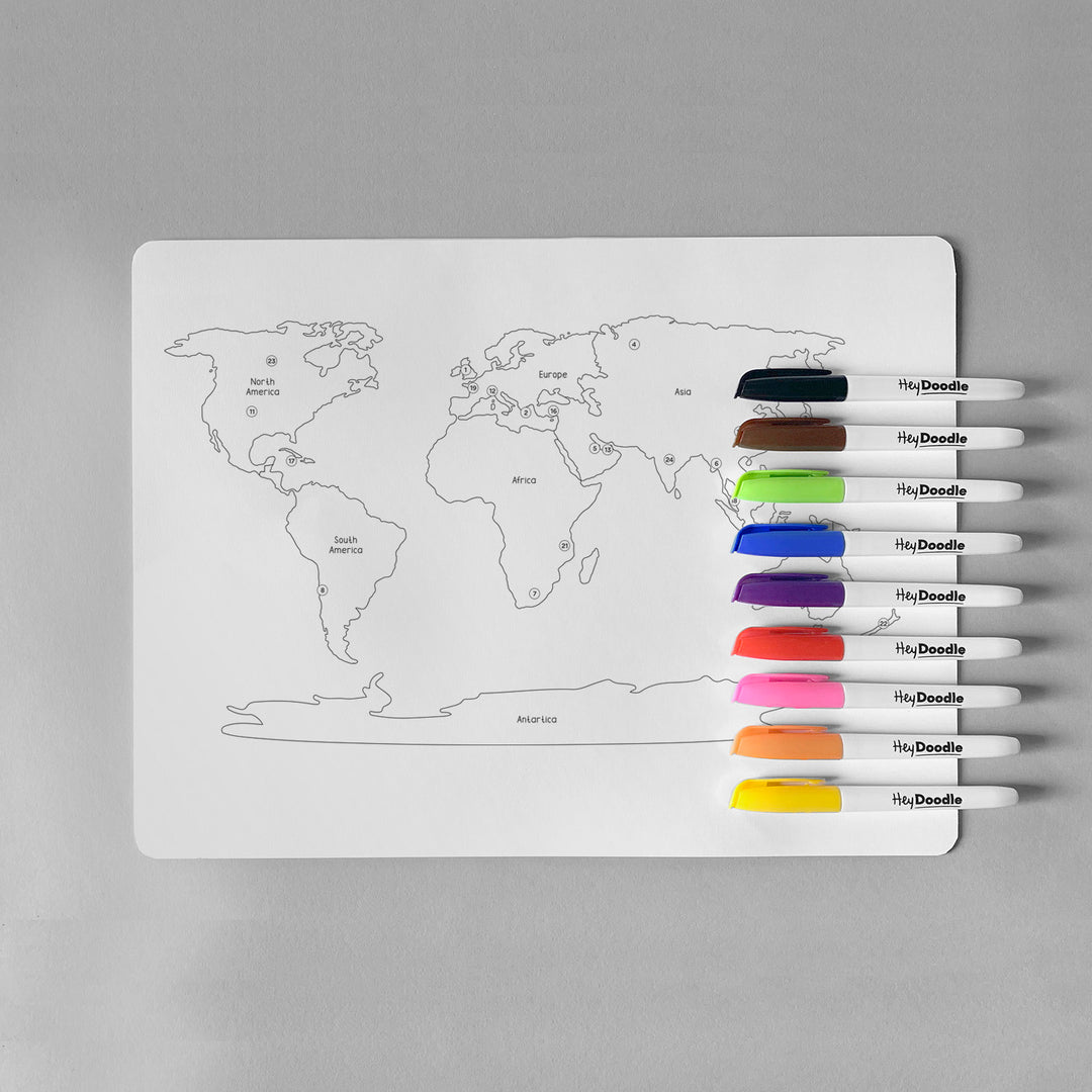 HeyDoodle Silicone Colour-In Placemat - World & Countries