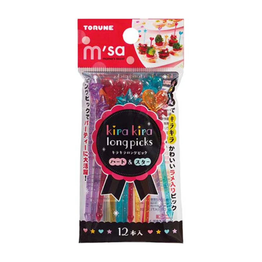 Glitter Heart & Star Long Bento Food Picks