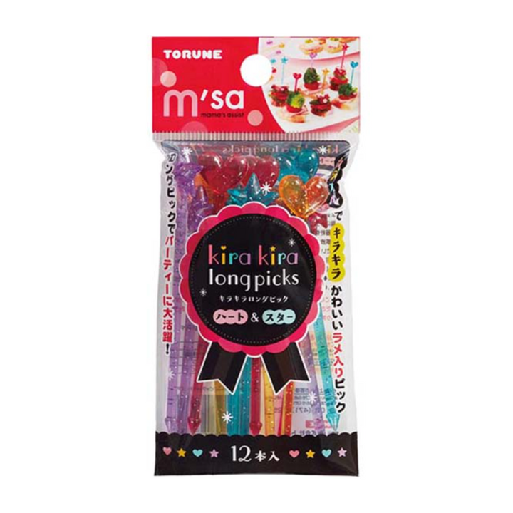 Glitter Heart & Star Long Bento Food Picks