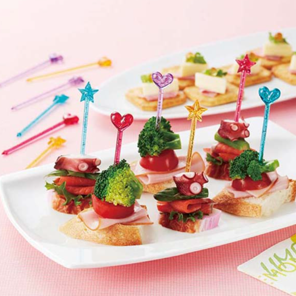 Glitter Heart & Star Long Bento Food Picks