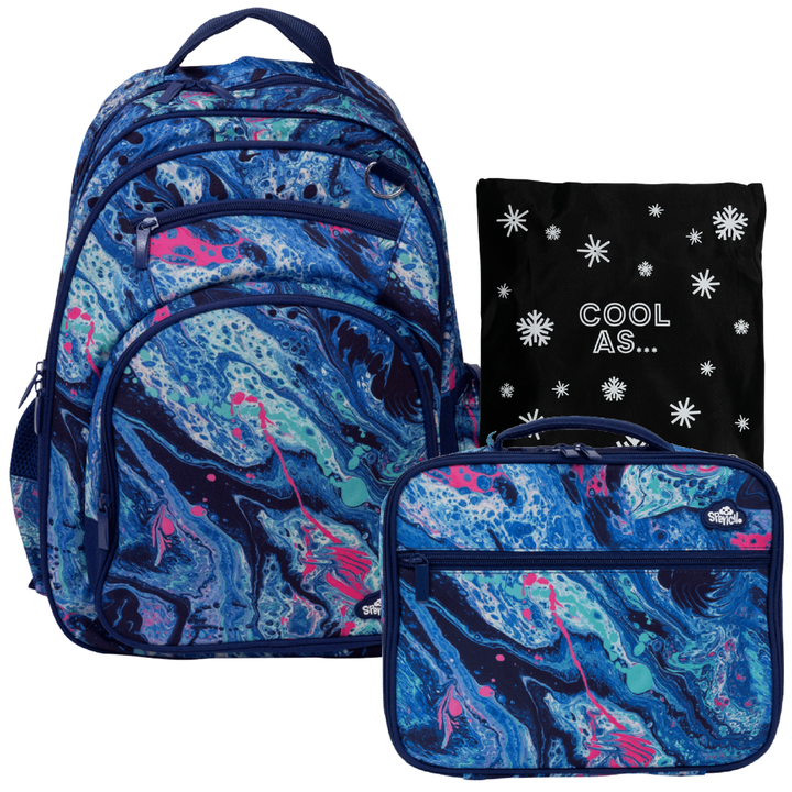 Spencil BIG Insulated Bag & Backpack Bundle - Liquid Marble