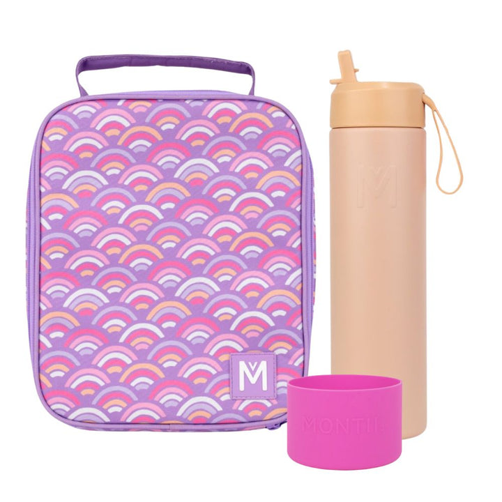 MontiiCo Large Lunch Bag & Sipper Bottle Bundle - Bonus Bumper! - Rainbow Roller