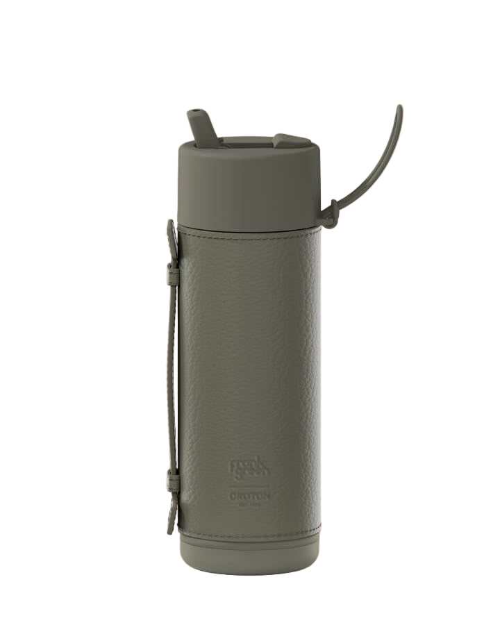 Frank Green X Oroton Insulated Drink Bottle 595ml With Leather Sleeve - Grey Goose
