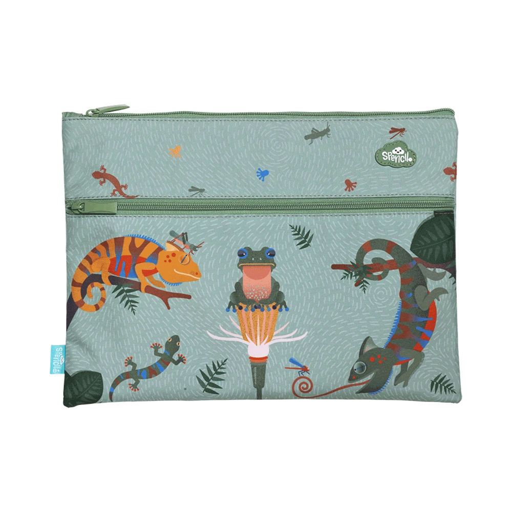 Spencil A4 Twin Zip Pencil Case - Quirky Chameleon