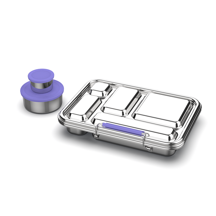 Stainless Steel 5 Compartment Bento With Leakproof Pots - Purple