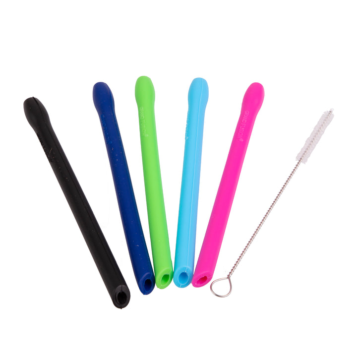 Appetito Silicone Cocktail Straws With Cleaning Brush - 5pk