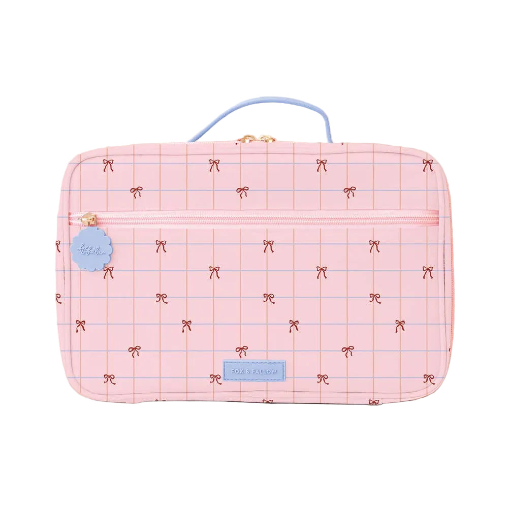 PRE-ORDER Fox & Fallow Insulated Lunch Bag - LARGE - Pink Grid Bows