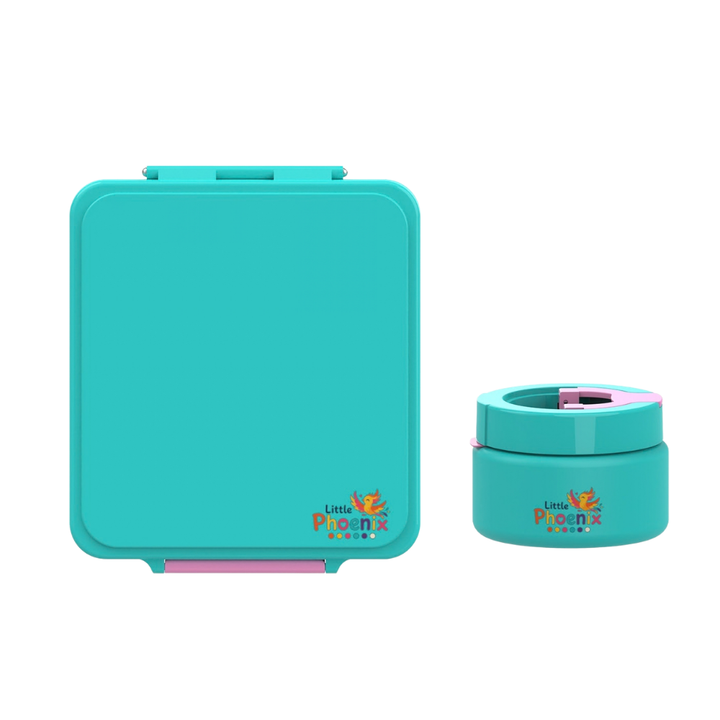 Little Phoenix Bento Lunch Box with Food Jar - Aqua & Pink