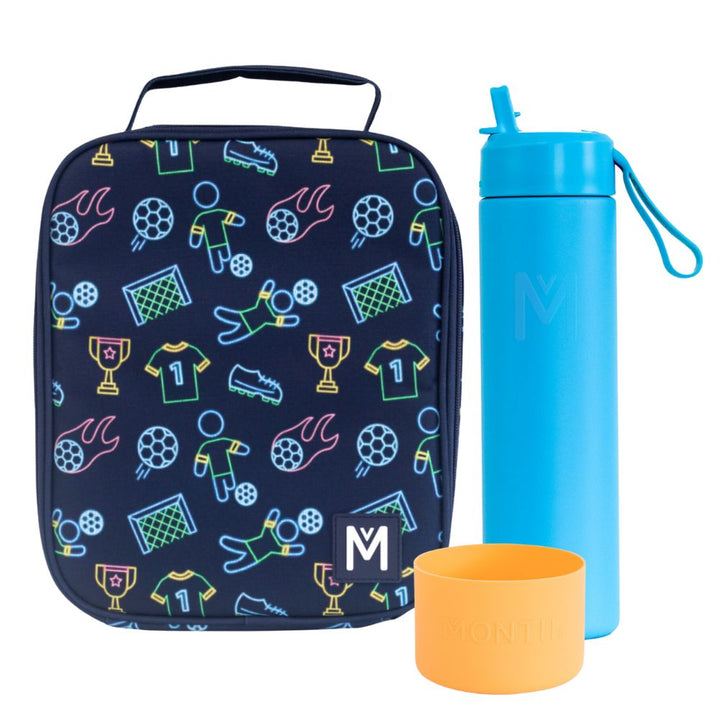 MontiiCo Large Lunch Bag & Sipper Bottle Bundle - Bonus Bumper! - Goal Keeper