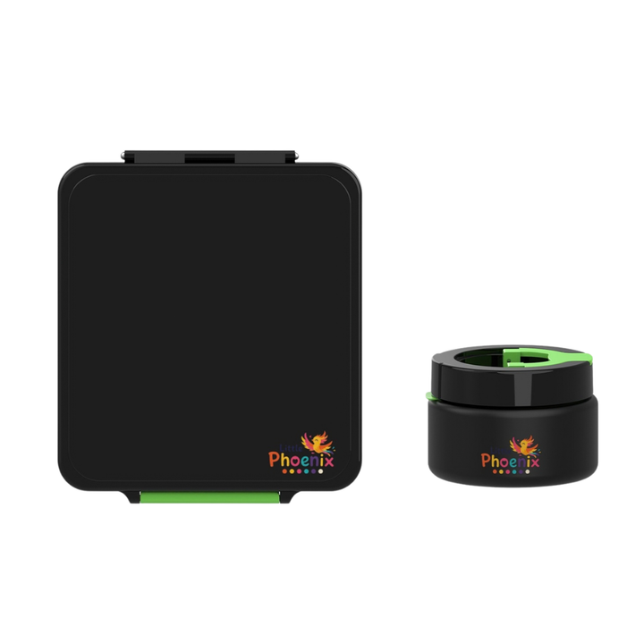 Little Phoenix Bento Lunch Box with Food Jar - Black & Green