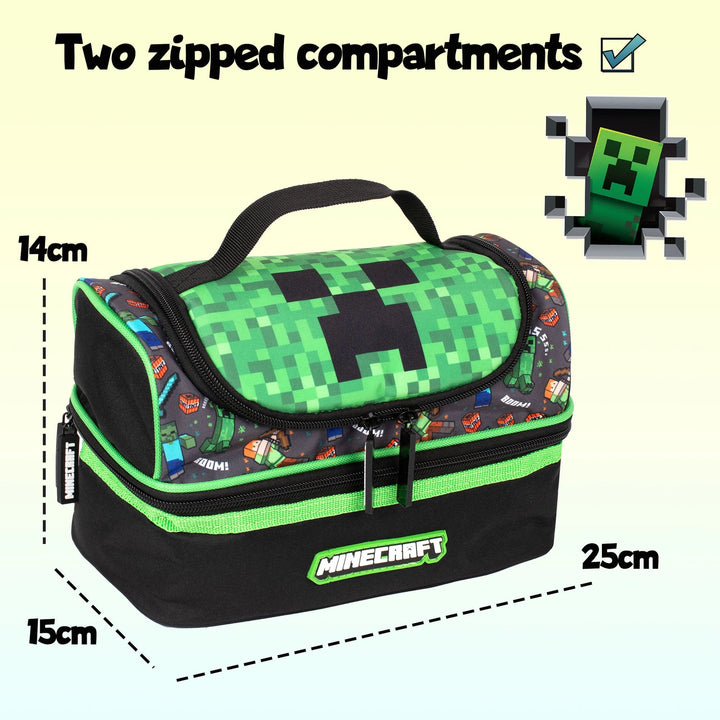 Dual Compartment Insulated Lunch Bag - Minecraft