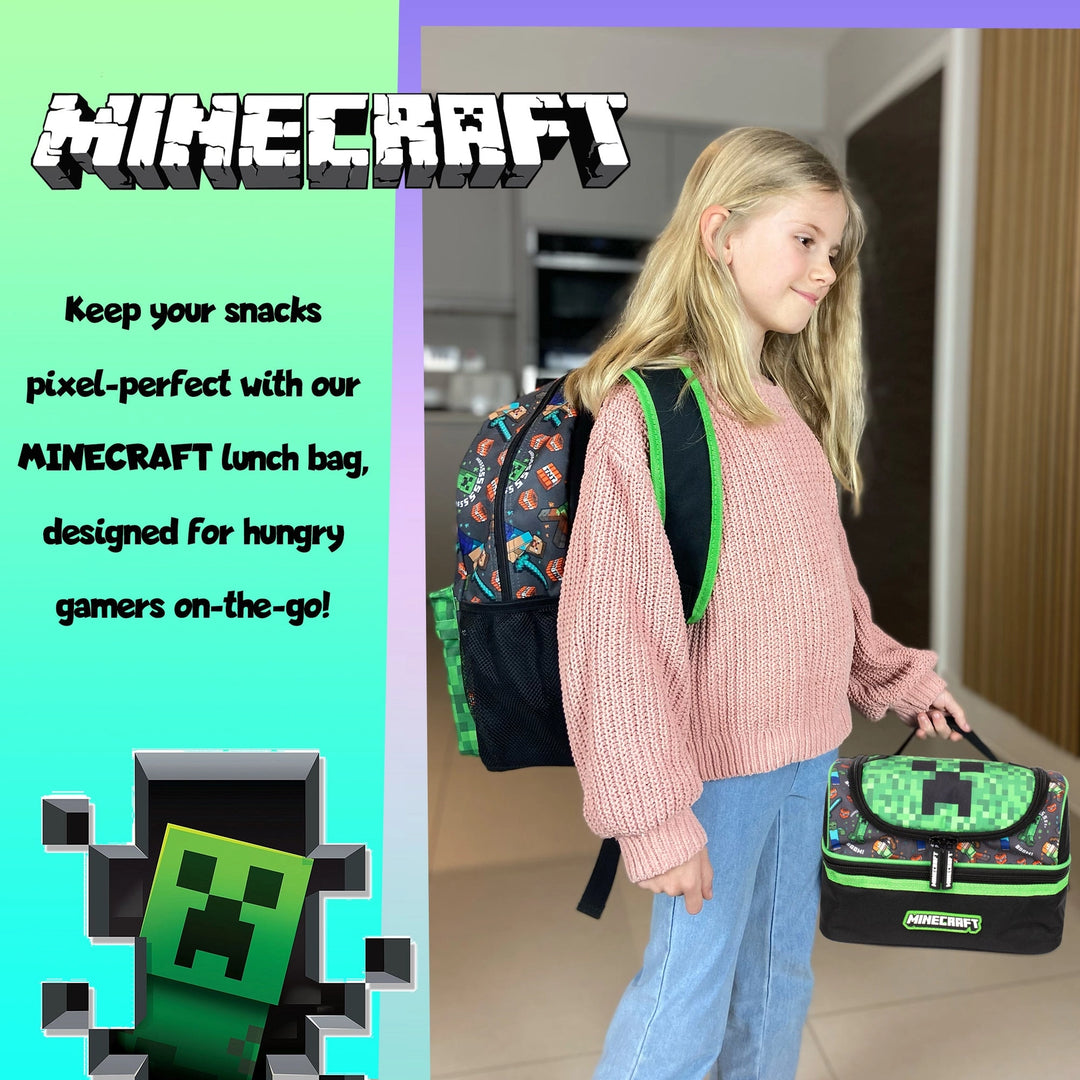 Dual Compartment Insulated Lunch Bag - Minecraft