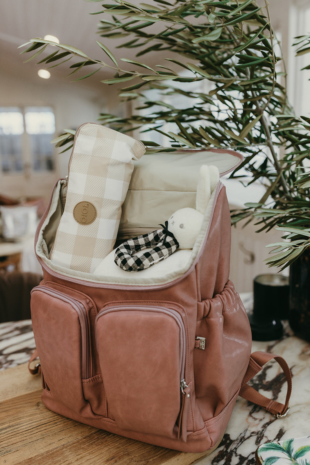 OiOi Fold-Up Tote - Beige Gingham