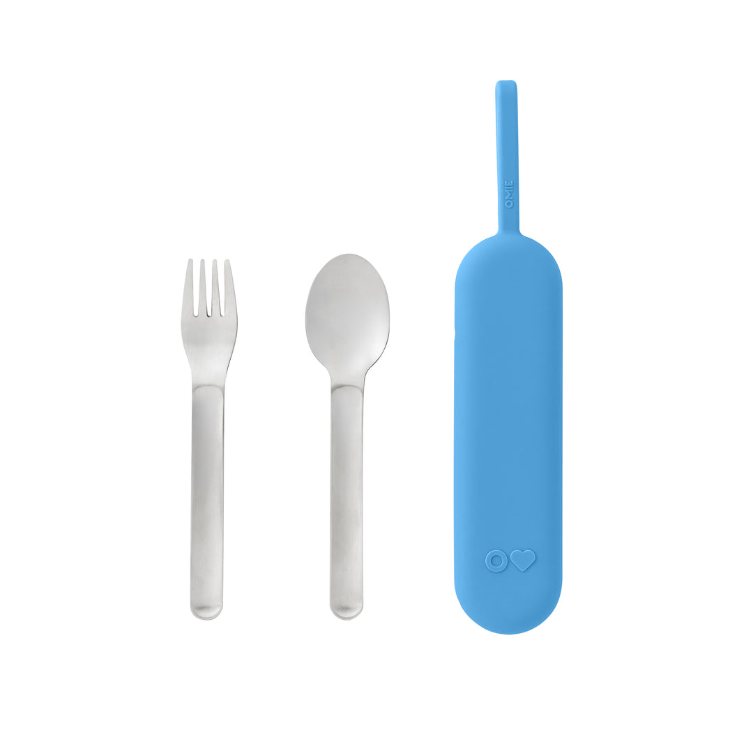 OmieBox UP Pod & Stainless Steel Cutlery Set - Azure