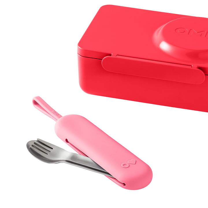 OmieBox UP Pod & Stainless Steel Cutlery Set - Blush