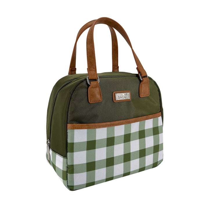 Sachi Insulated Cali Lunch Bag - Olive Green Gingham