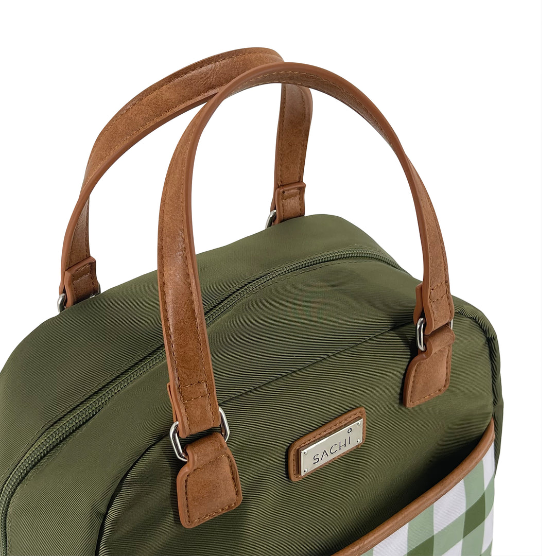 Sachi Insulated Cali Lunch Bag - Olive Green Gingham