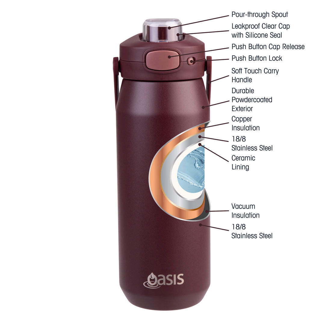 Oasis Capri 750ml Insulated Drink Bottle - Bordeaux