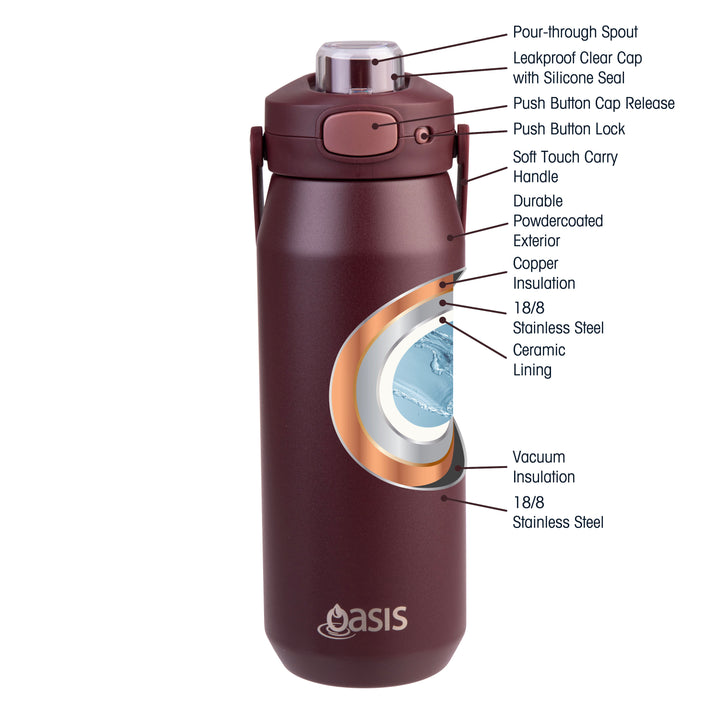 Oasis Capri 750ml Insulated Drink Bottle - Bordeaux