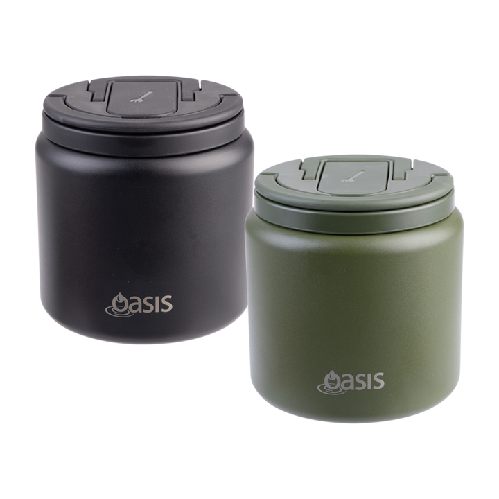 Oasis Insulated Food Jar with Quick Release Lid & Spork 700ml - Black