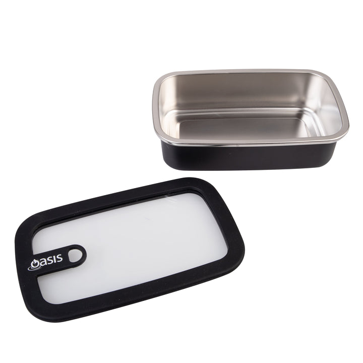 Oasis Microwave Safe Stainless Steel Rectangular Container - Black - 700ml