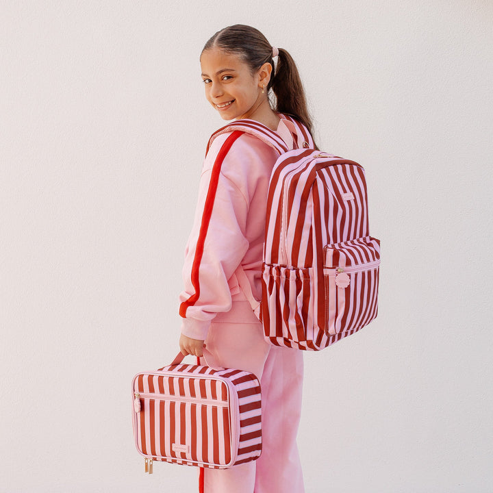 Fox & Fallow Large Insulated Lunch Bag - Burgundy Stripe