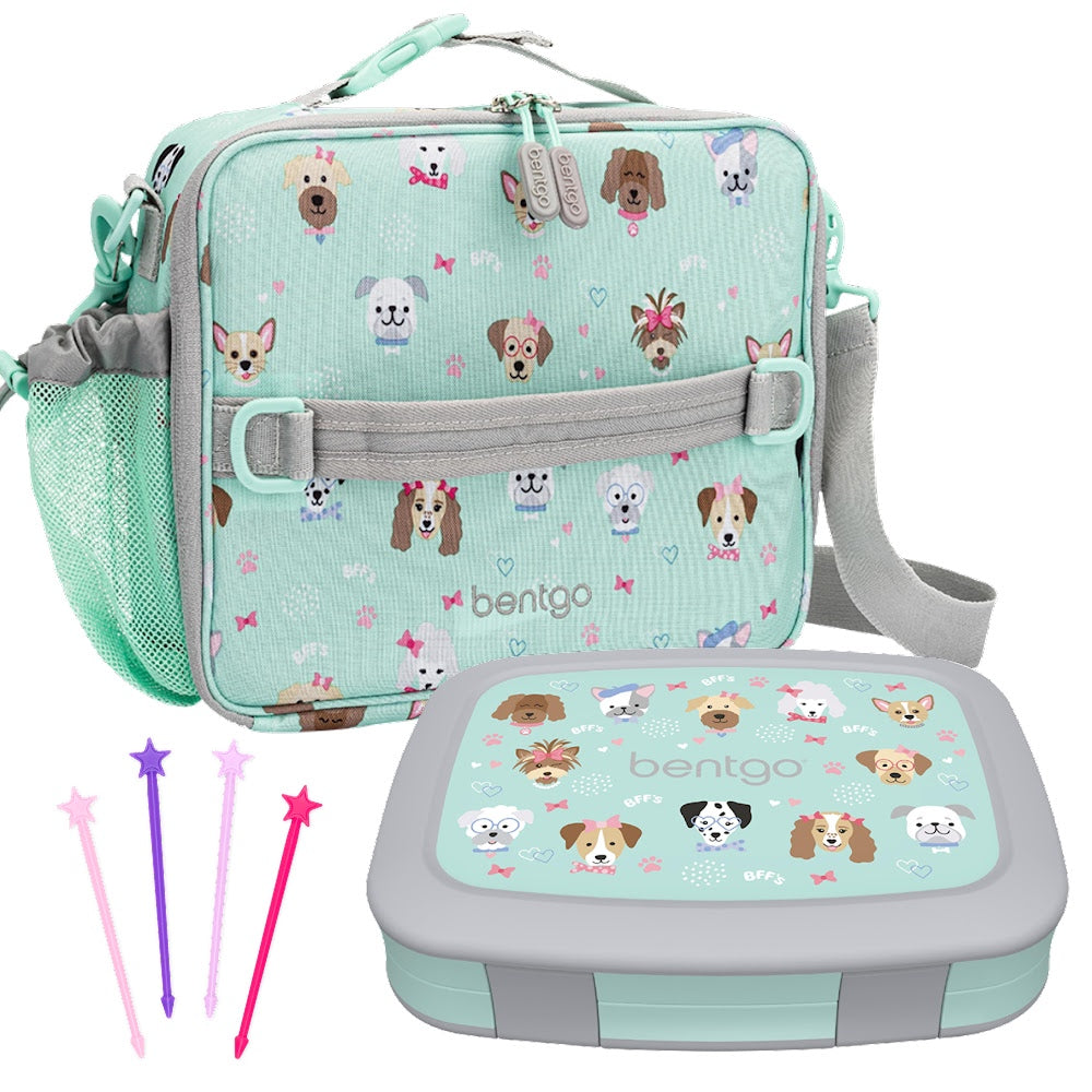 Bentgo Kids Lunchbox & Bag Bundle - Puppies - BONUS STIX!
