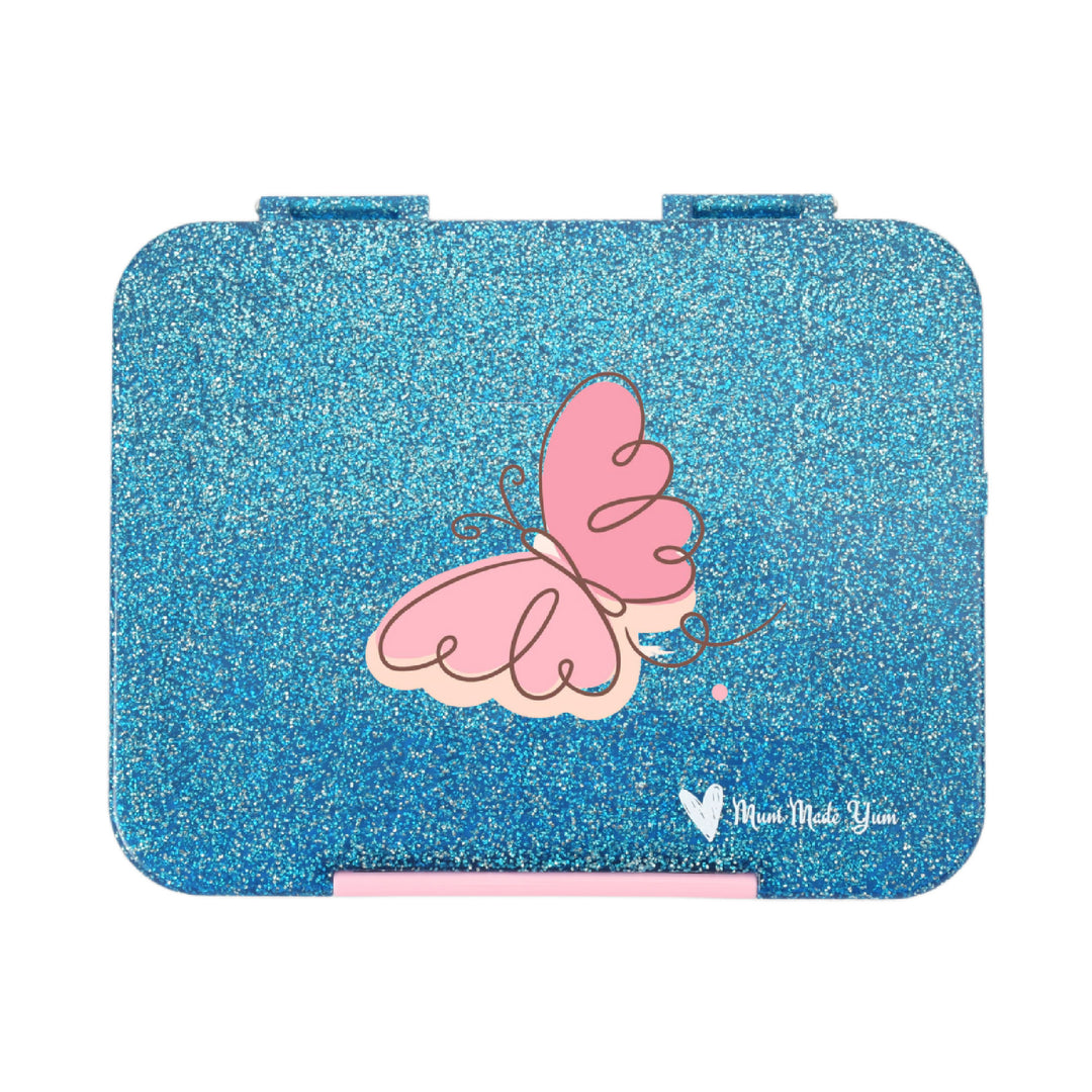 Mum Made Yum Large Bento Lunch Box - Blue Sparkle Butterfly