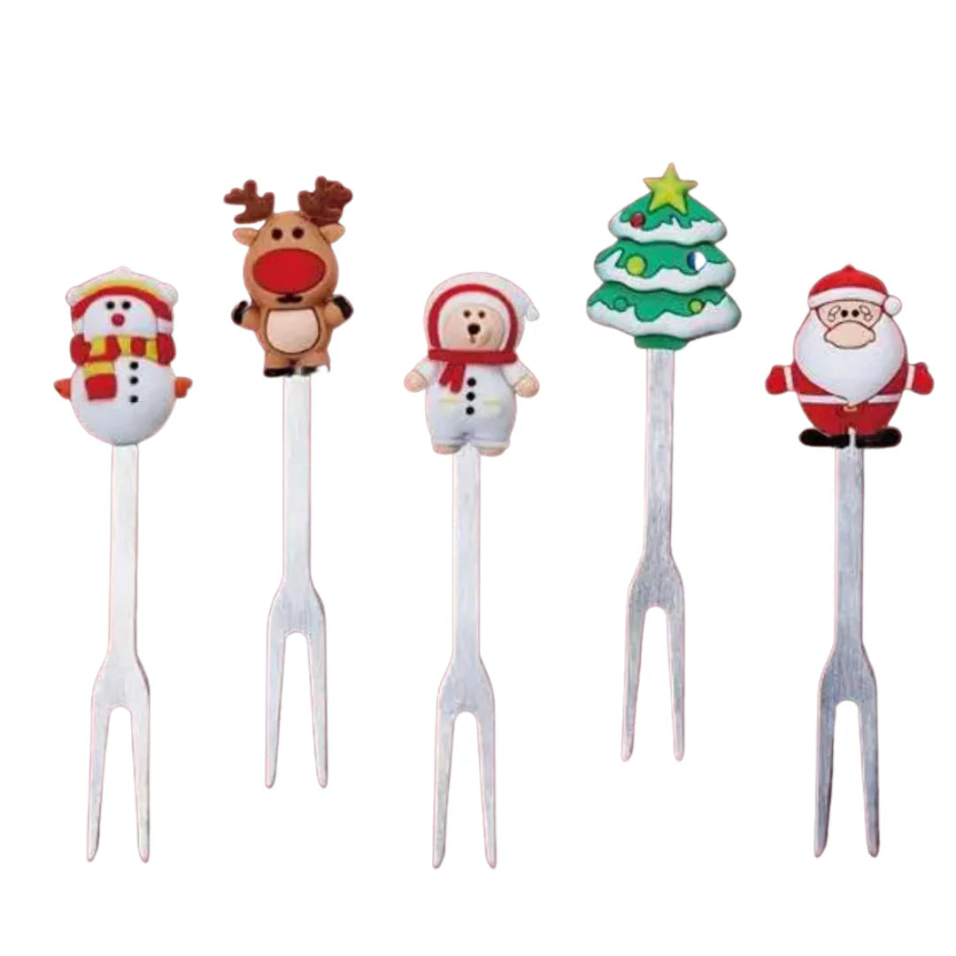 Mini Food Pick Forks - Christmas 5pk