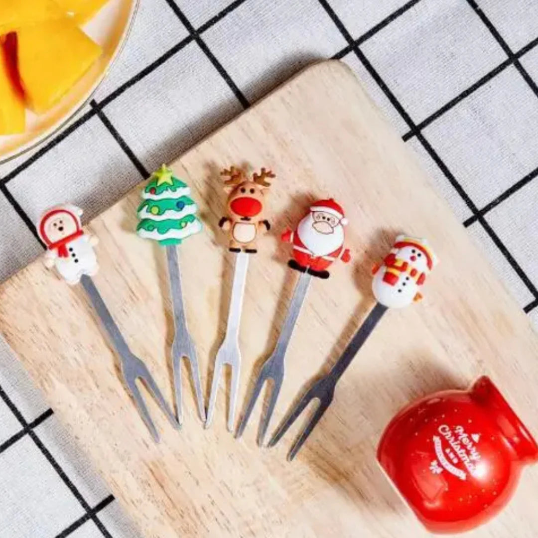 Mini Food Pick Forks - Christmas 5pk