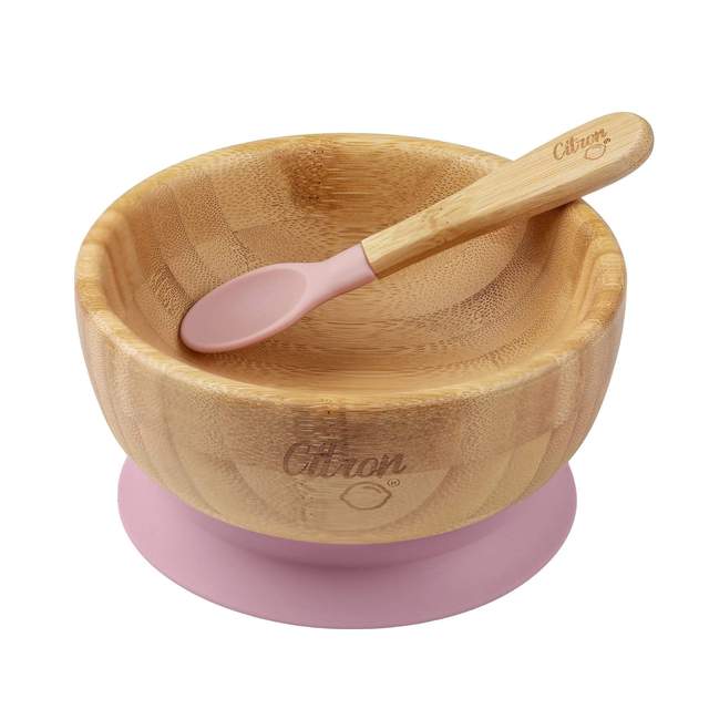 Citron Bamboo Suction Bowl & Spoon - Blush Pink