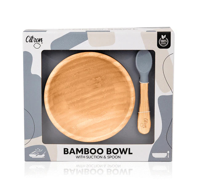 Citron Bamboo Suction Bowl & Spoon - Dusty Blue