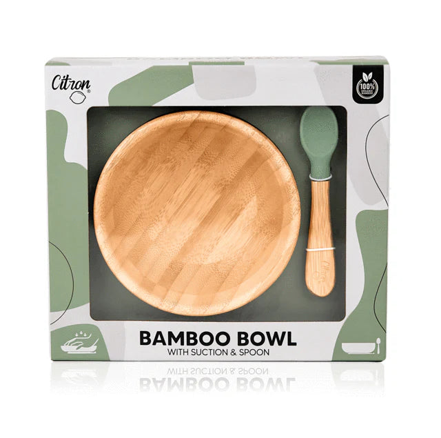 Citron Bamboo Suction Bowl & Spoon - Green