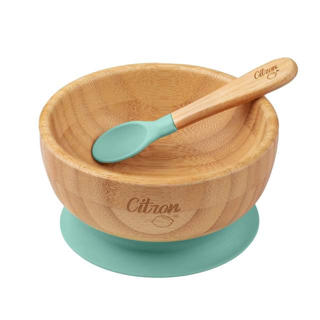 Citron Bamboo Suction Bowl & Spoon - Green