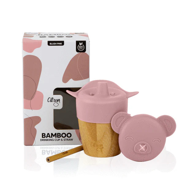 Citron Bamboo Cup With 2 Lids + Straw - Blush Pink