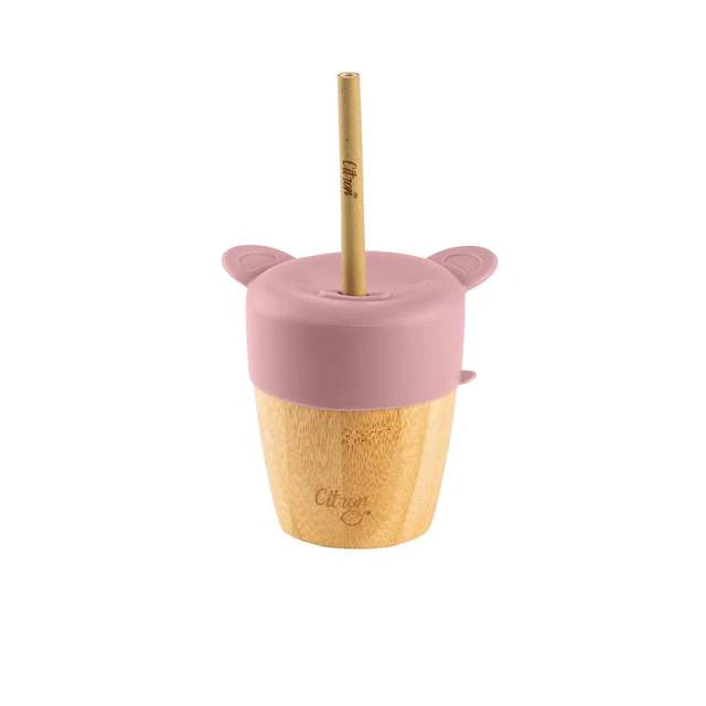 Citron Bamboo Cup With 2 Lids + Straw - Blush Pink