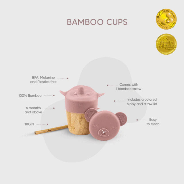 Citron Bamboo Cup With 2 Lids + Straw - Blush Pink