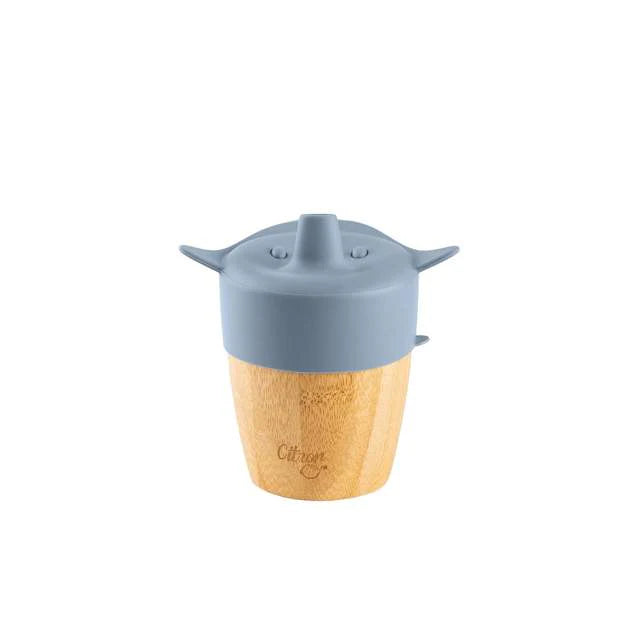 Citron Bamboo Cup With 2 Lids + Straw - Dusty Blue